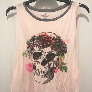 American Eagle Flower Skull Muscle Tank
